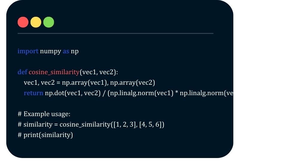 function to calculate cosine similarity between two vectors